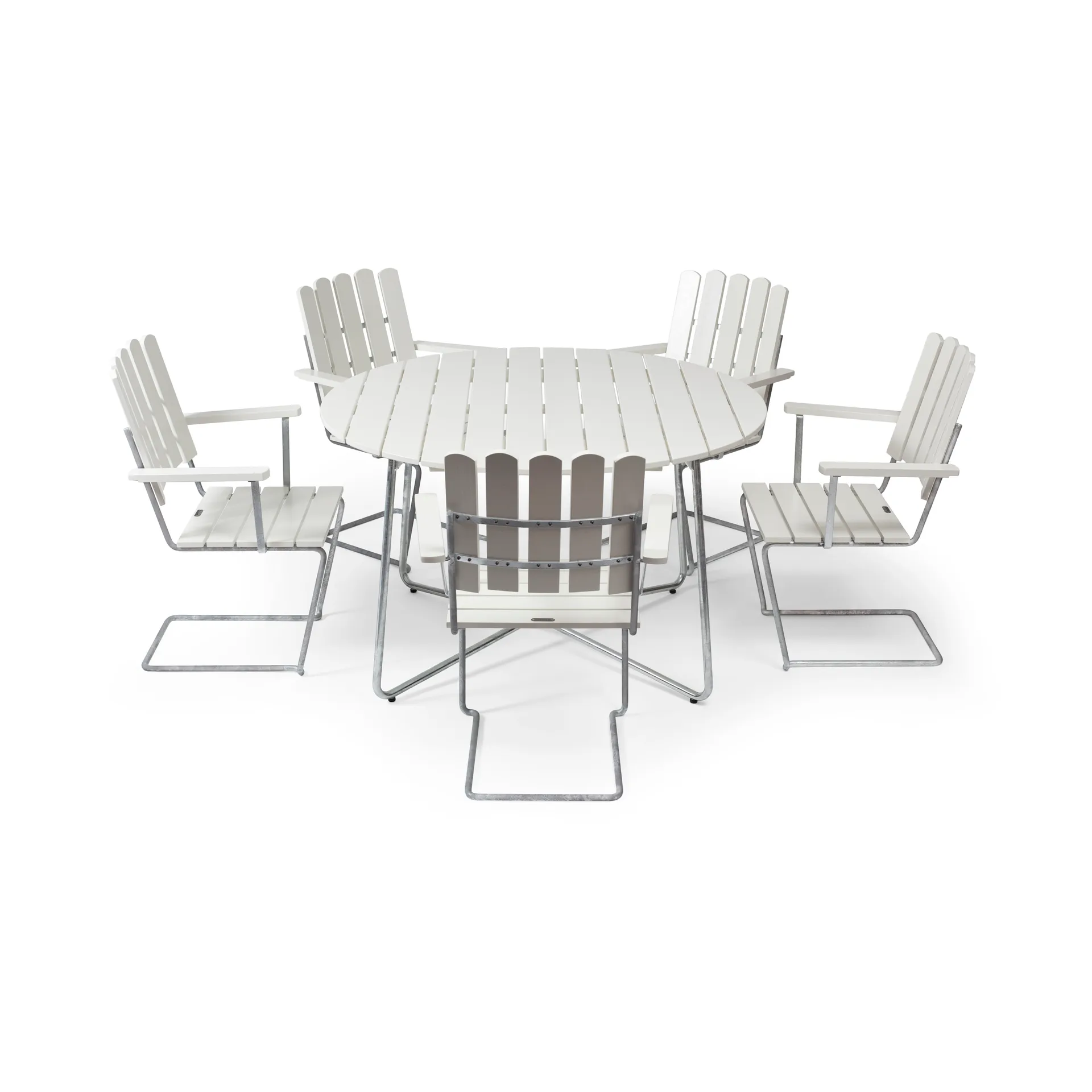 Grythyttan spisegruppe hvid 9A Ø120cm + 5 stk. A2,  Grythyttan Stålmöbler
