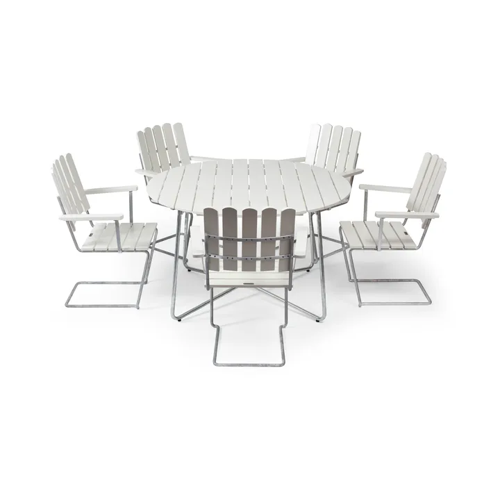 Grythyttan spisegruppe hvid 9A Ø120cm + 5 stk. A2 - Grythyttan Stålmöbler