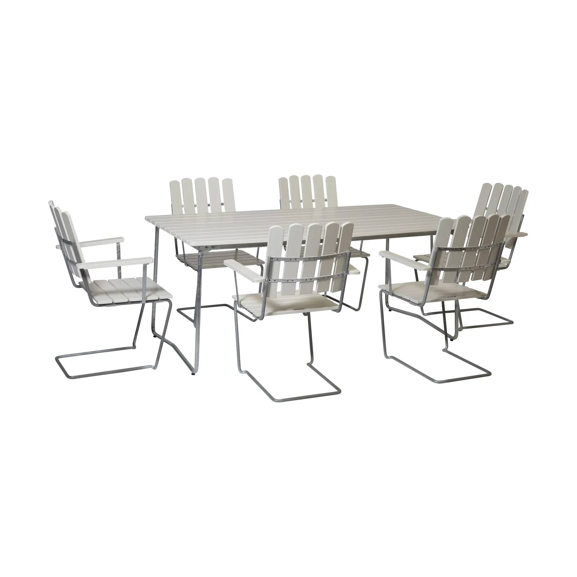 Grythyttan spisegruppe hvid B31 170 cm + 6 stk. A2,  Grythyttan Stålmöbler