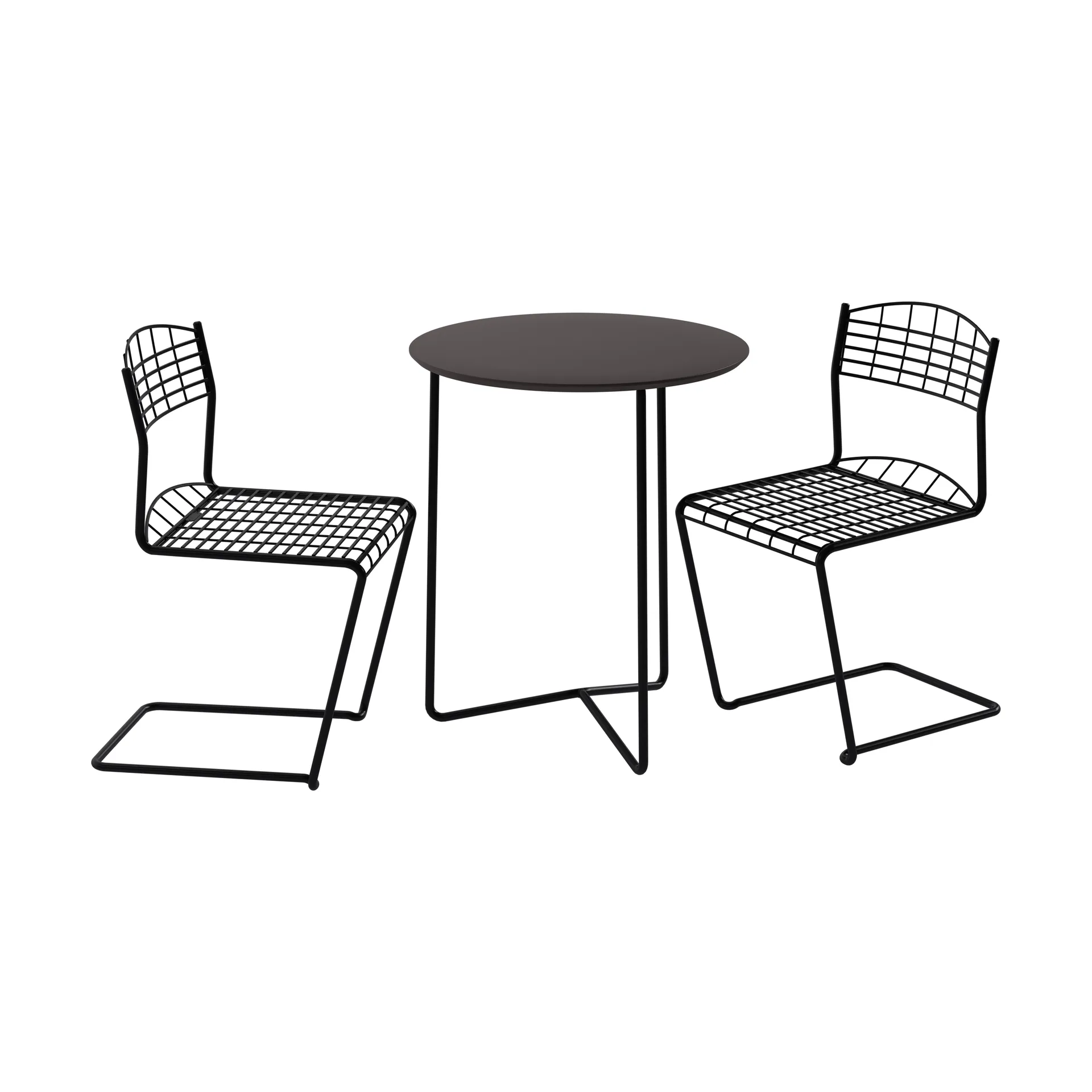 High tech bord Ø60 cm + 2 High tech stole, sort Grythyttan Stålmöbler