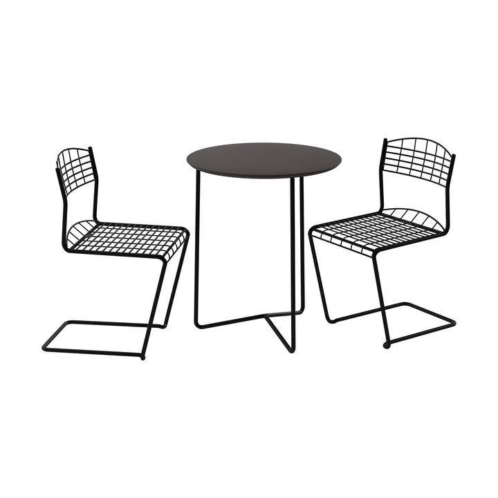 High tech bord Ø60 cm + 2 High tech stole, sort - Grythyttan Stålmöbler