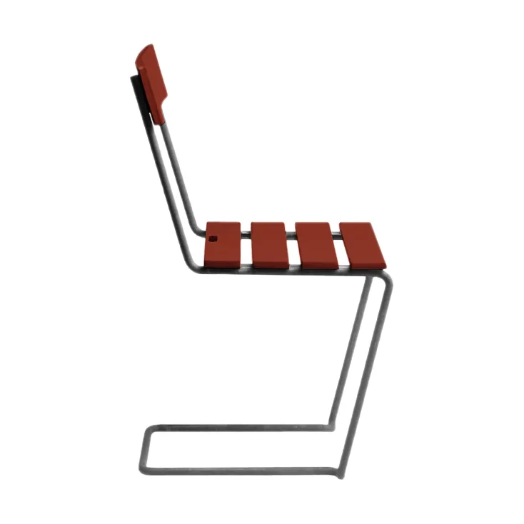 Stol 1, Mørkerød lakeret eg-varmforzinket stel Grythyttan Stålmöbler