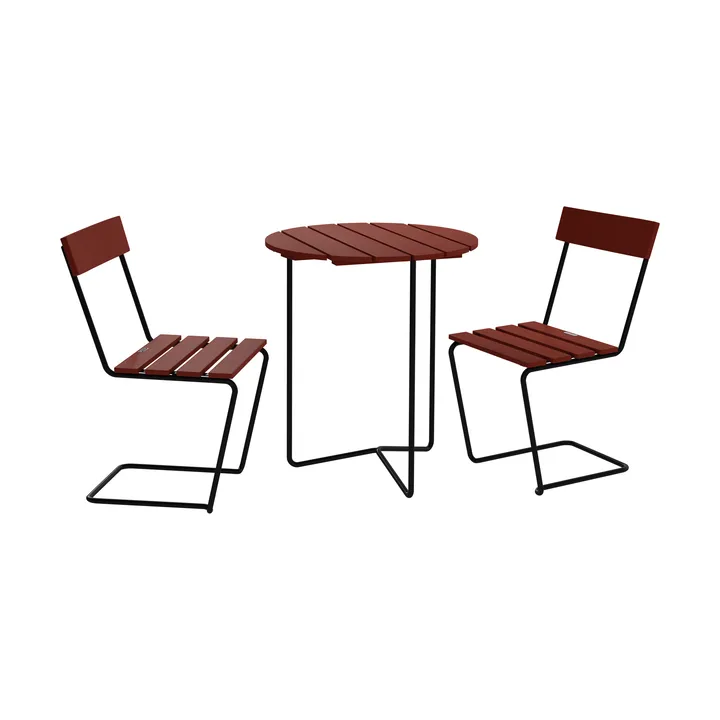 Table 6B bord + 2 Stol 1, mørkerøget eg-svart stativ - Grythyttan Stålmöbler