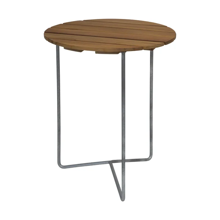 Table 6B bord - Ubehandlet teak-varmforzinket ben, Ø60 cm - Grythyttan Stålmöbler