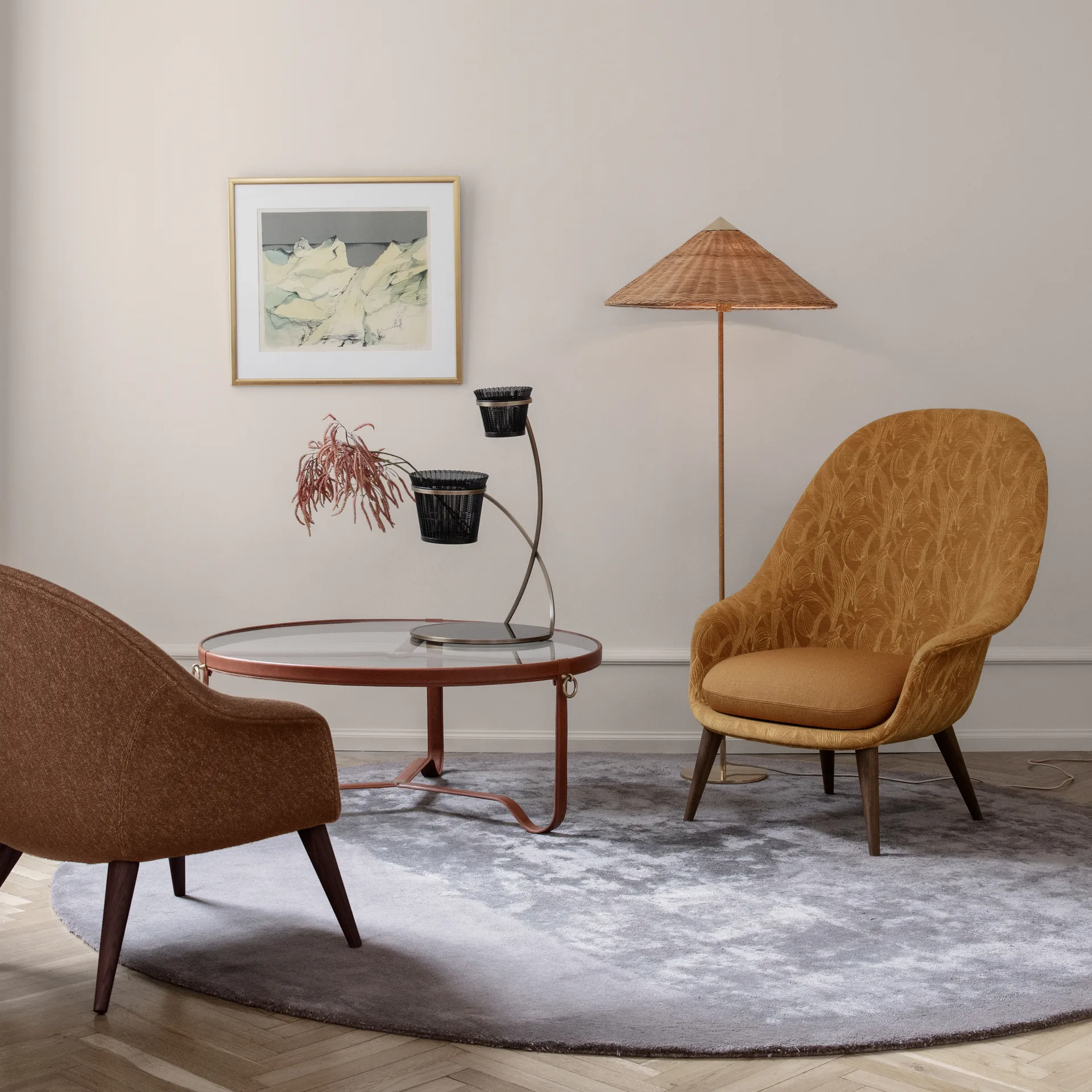 9602 gulvlampe, Messing/Wicker willow GUBI