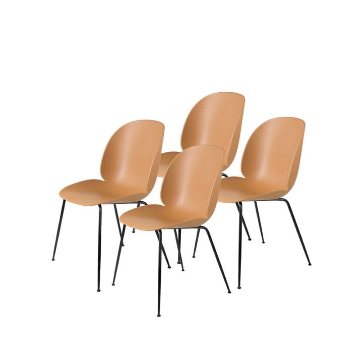 Beetle 4-pak stol - amber brown, sort understel i stål - GUBI