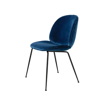 Beetle dining chair fully upholstered conic base - stof Velluto Cotone 970 mørkeblå, sort stålstel - GUBI