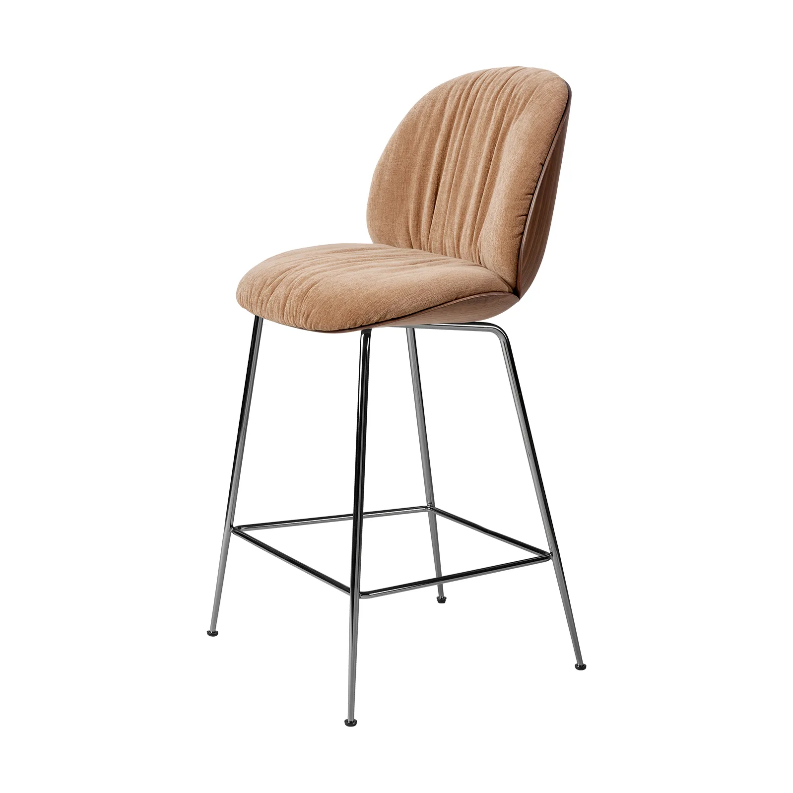 Beetle Soft barstol 65 cm forsidebetrukket, Belsuede Dedar 132-lakeret valnød-sort krom GUBI