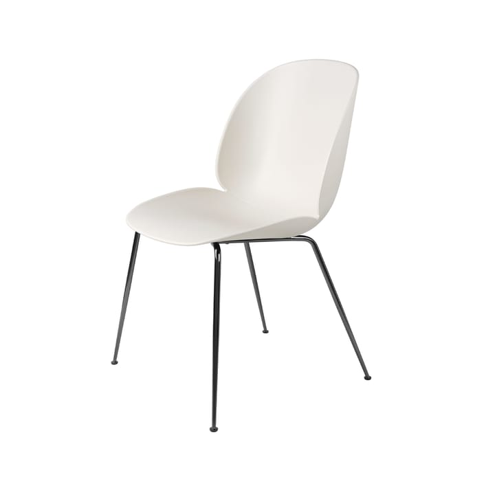 Beetle stol - alabaster white, sort forkromet understel i stål - GUBI