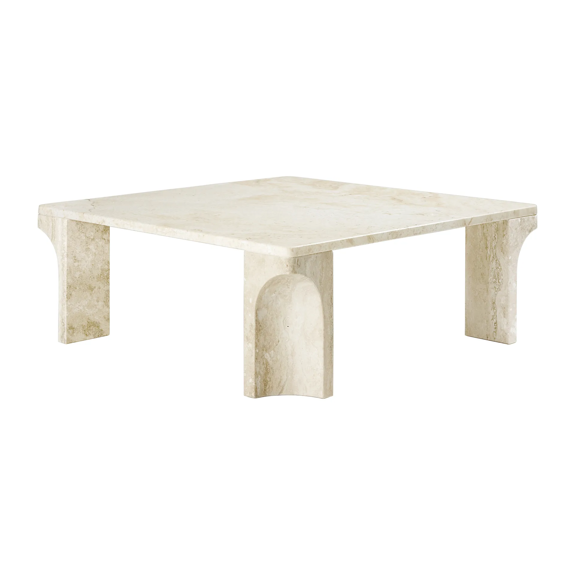 Doric sofabord 80x80 cm, Neutral white/Travertine GUBI