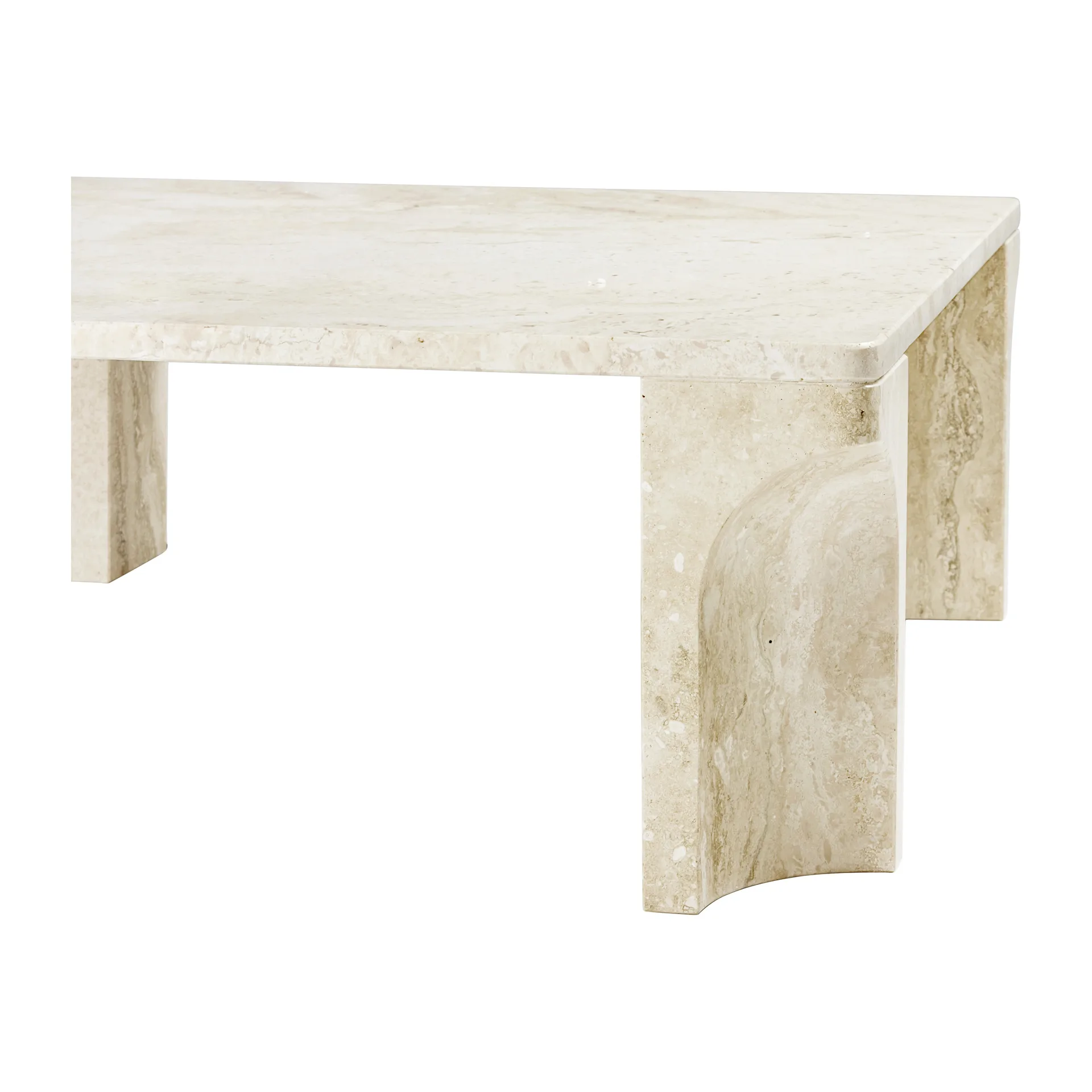 Doric sofabord 80x80 cm, Neutral white/Travertine GUBI