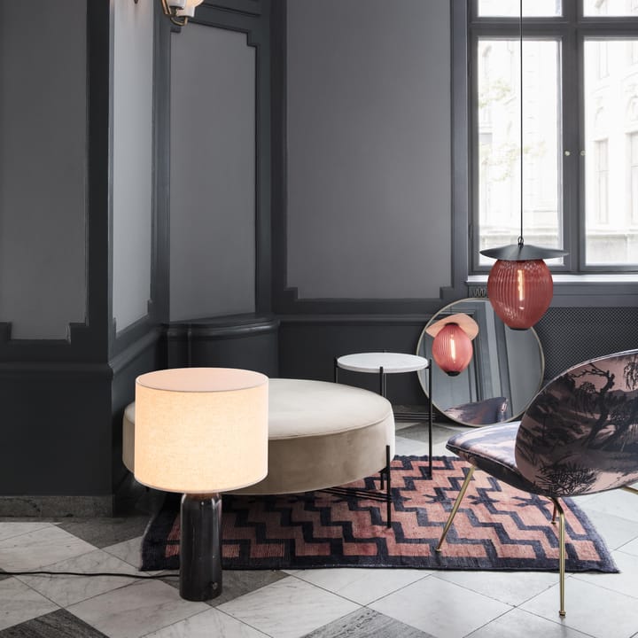 Gravity L bordlampe, black marble + hvid skærm  GUBI