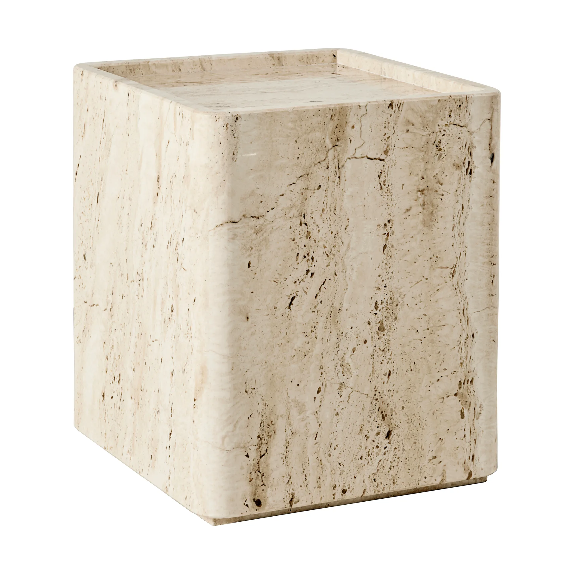 Pietra sidebord 33x33x40 cm, Neutral white travertine GUBI
