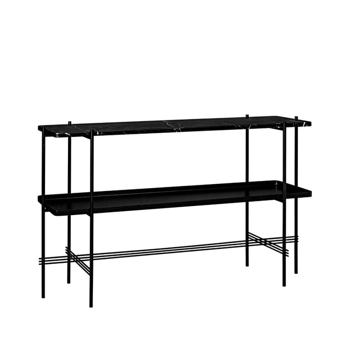 TS Console afsætningsbord 120x30x72 cm - black marquina marble, sort understel, med bakke - GUBI