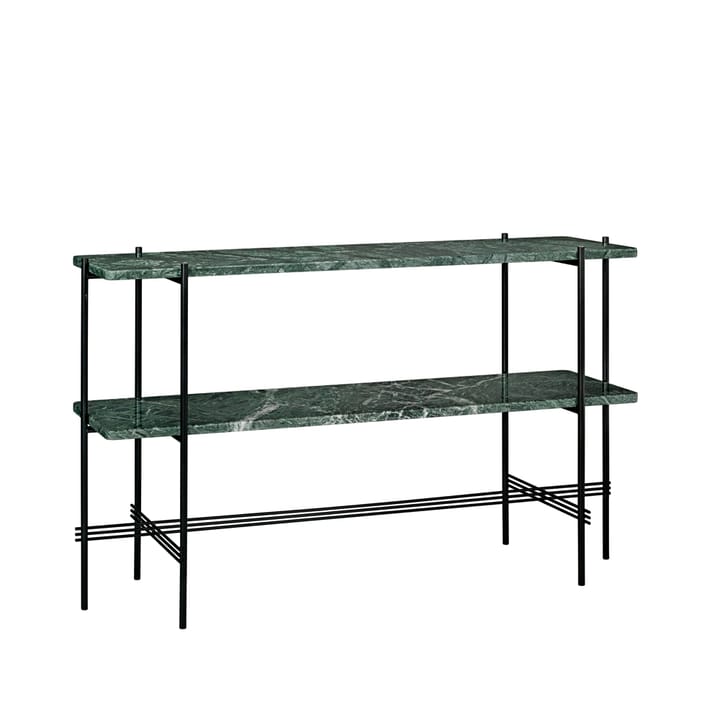 TS Console afsætningsbord 120x30x72 cm - green guatemala marble, sort understel, 2 marmorhylder - GUBI