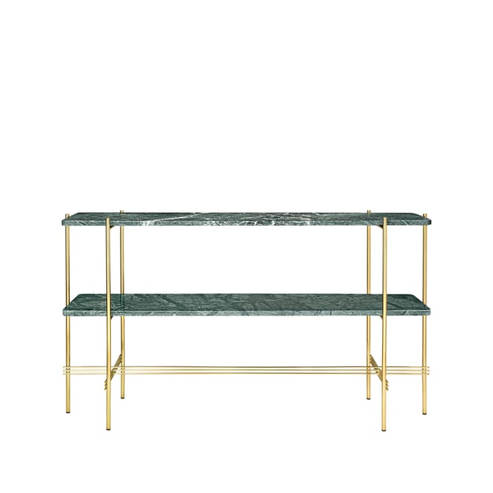 TS Console afsætningsbord 120x30x72 cm - green guatemala marble, understel i messing, 2 marmorhylder - GUBI
