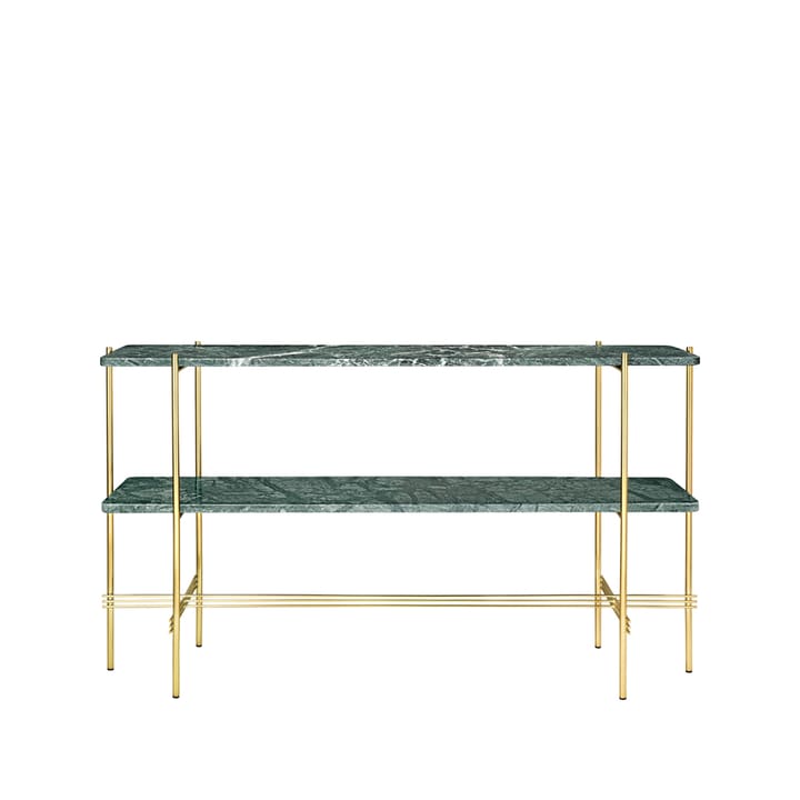 TS Console afsætningsbord 120x30x72 cm - green guatemala marble, understel i messing, 2 marmorhylder - GUBI