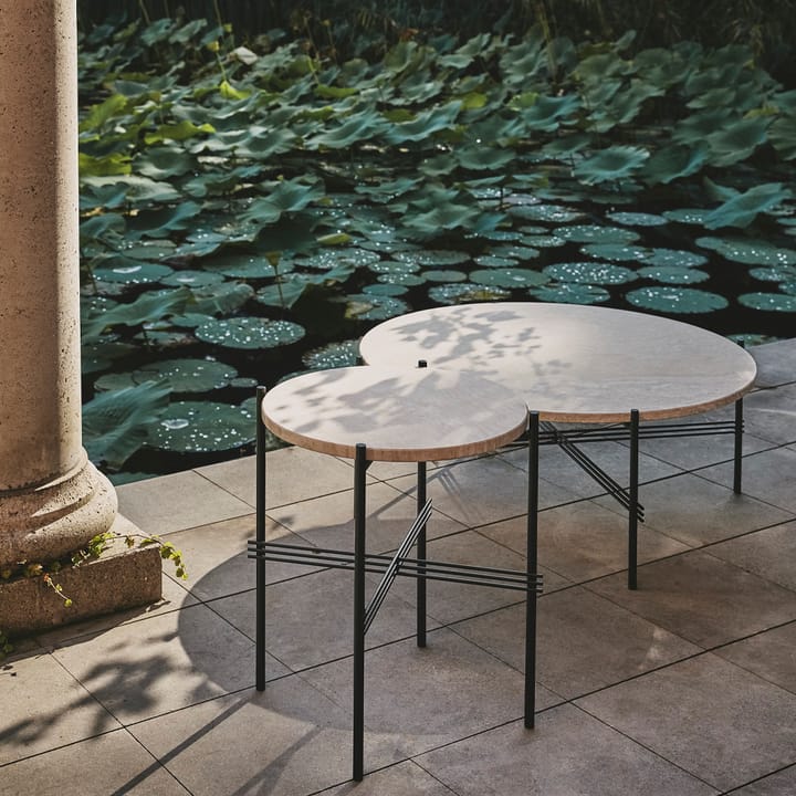 TS Outdoor sidebord, Natural white, sort understel, travertin GUBI