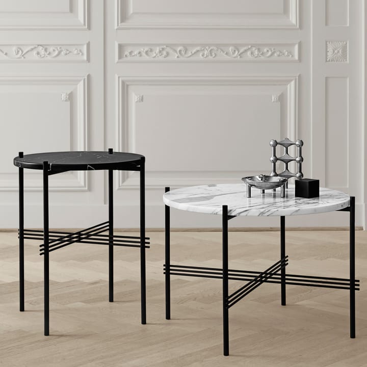 TS Round sofabord, brown emperador marble, Ø55, understel i messing GUBI