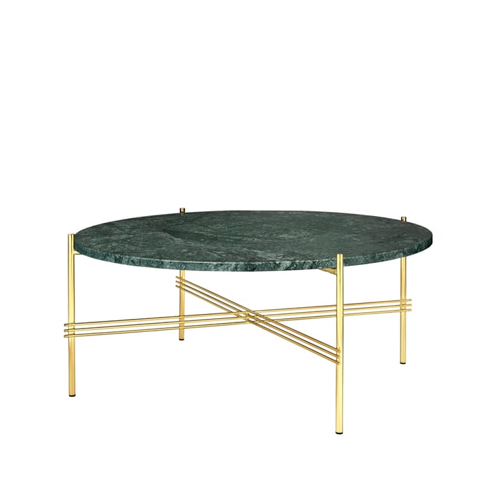 TS Round sofabord - green guatemala marble, Ø80, understel i messing - GUBI