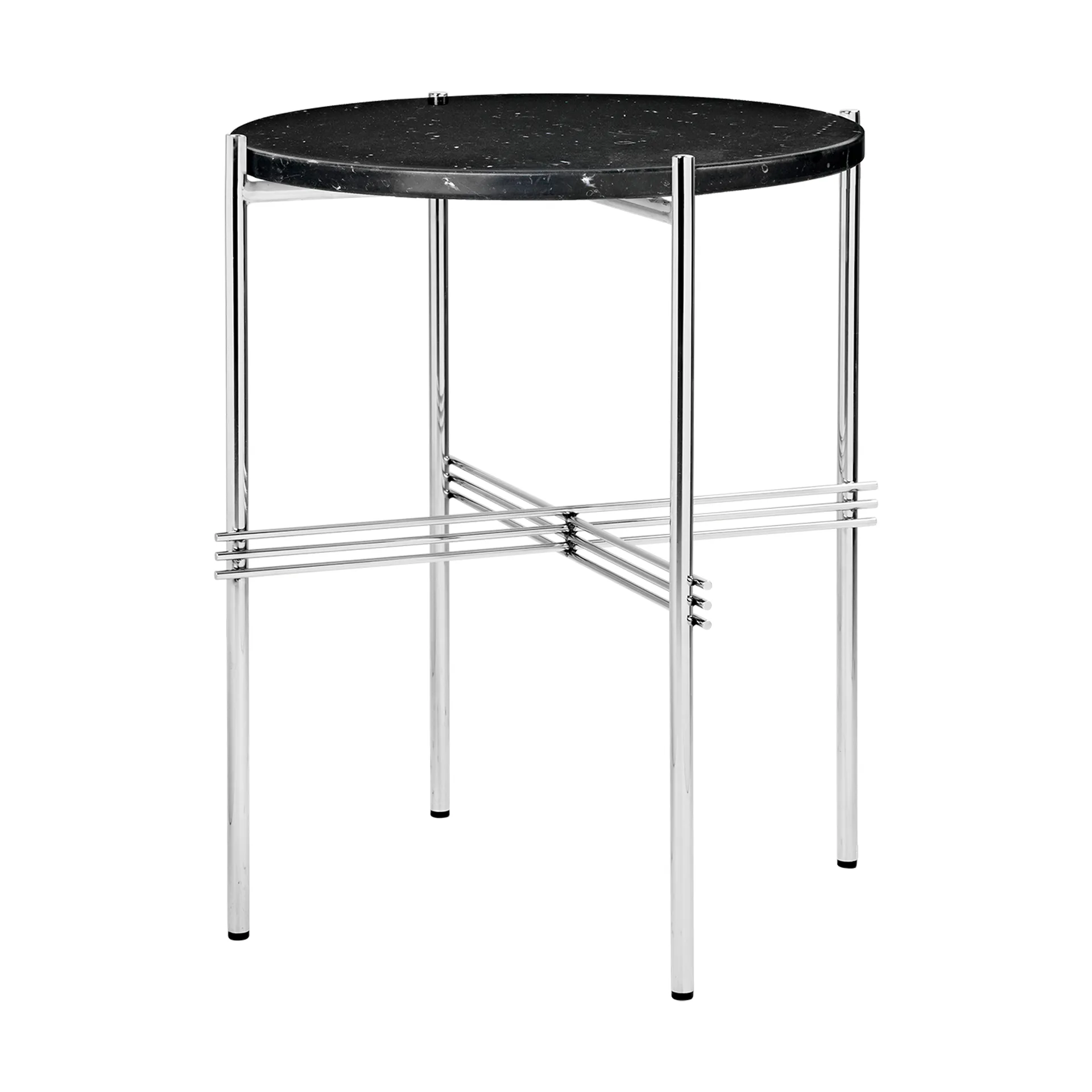 TS sofabord poleret stål Ø40, Black marquina marble GUBI
