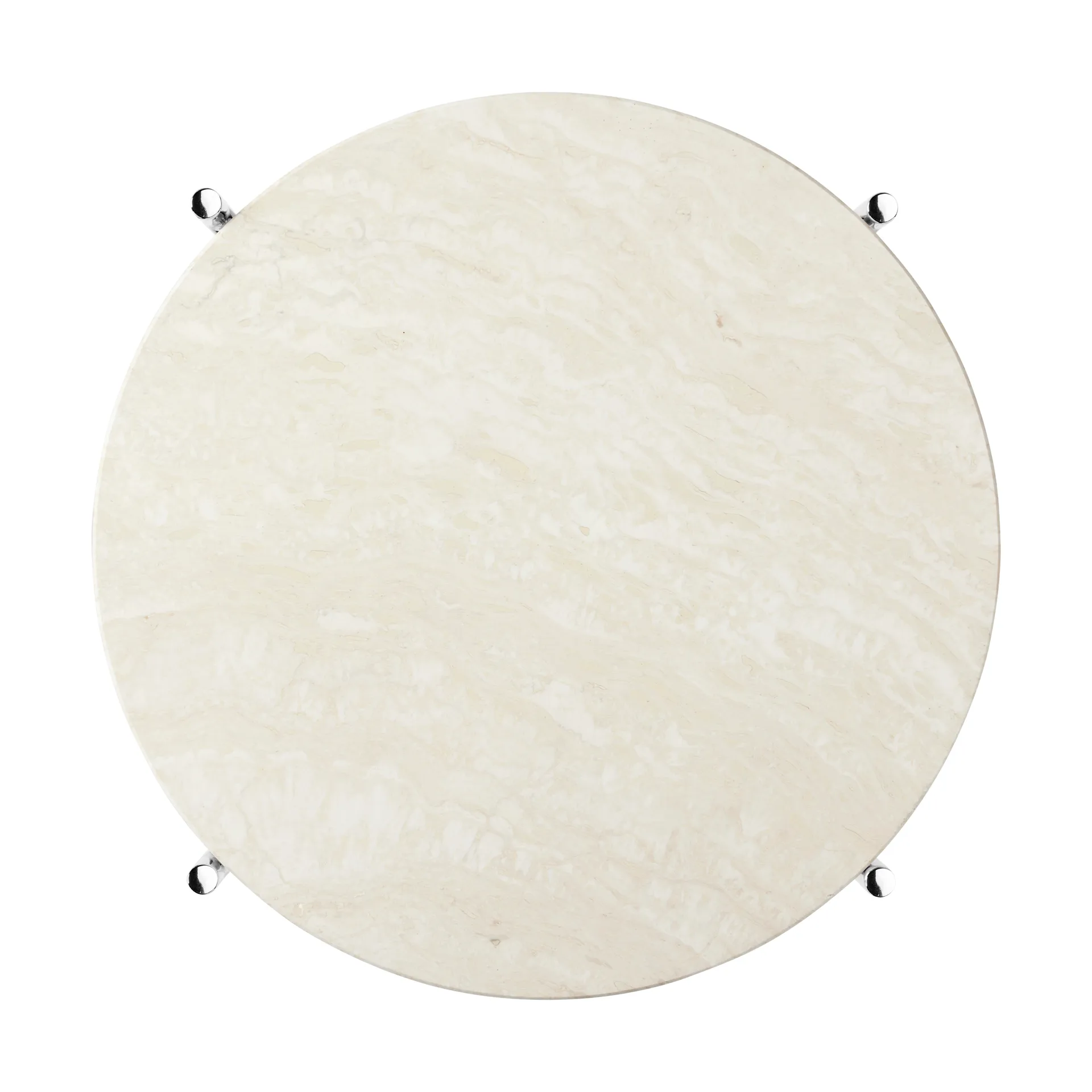 TS sofabord poleret stål Ø40, Neutral white travertine GUBI