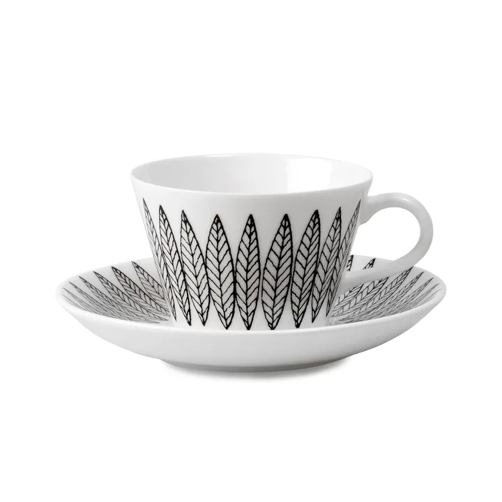 Sort Salix kaffesæt, konisk - Kaffekop + tallerken - Gustafsbergs Porslinsfabrik