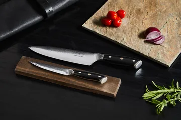 Damascus by Hâws kokke- & universalknivsæt 2-dele - Sort-rustfrit stål - Hâws