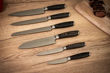 Damask knivsæt 6-dele - Brun-rustfrit stål - Hâws