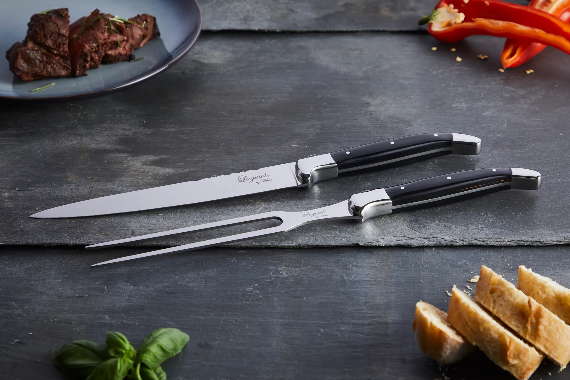 Laguiole By Hâws tranchersæt 2 dele, Black Wood Hâws