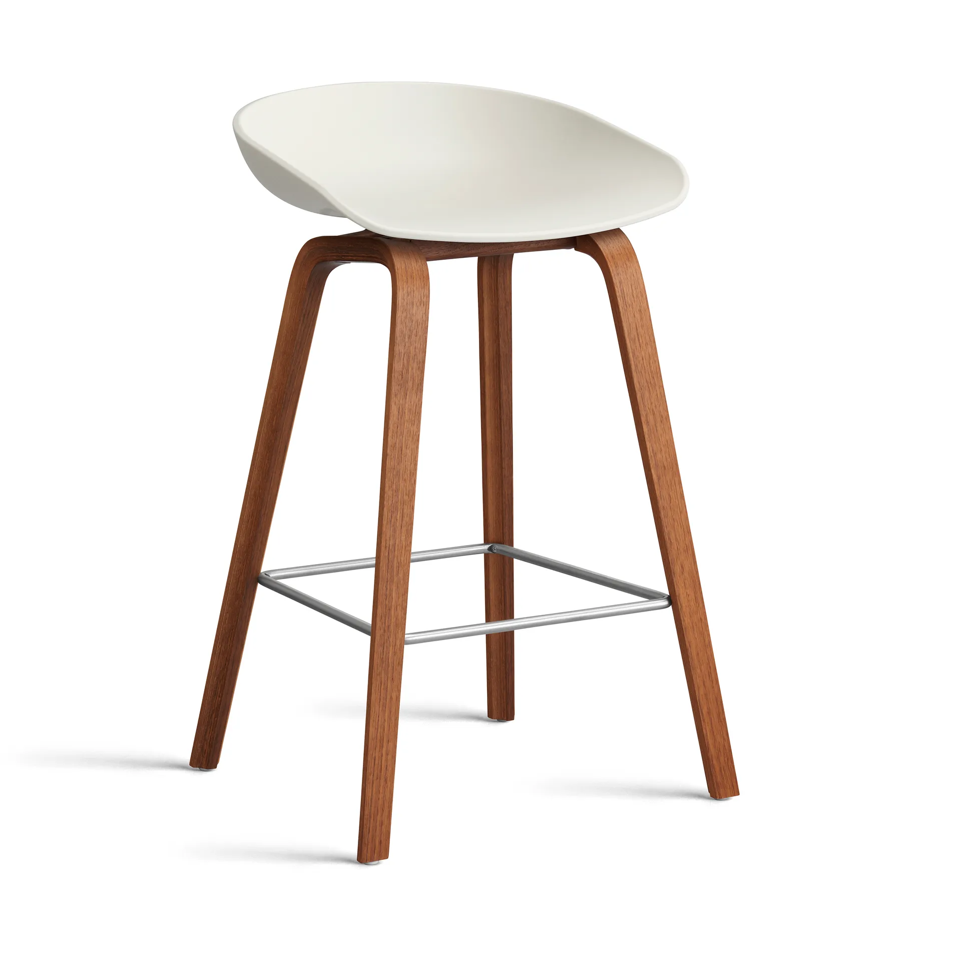 About a Stool 32 Low barstol valnødsstel 2.0, Melange cream-rustfrit stålsstøtte HAY