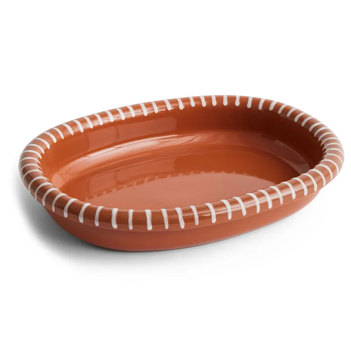 Barro ovalt serveringsfad - Natural with stripes, large 27x36 cm - HAY
