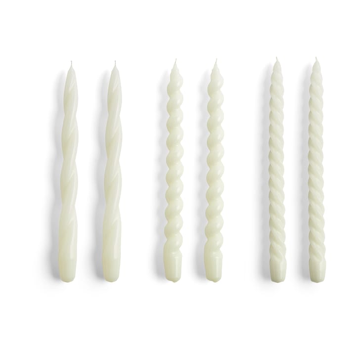 Candle Long Twist/Spiral lys mix 6-pak - Offwhite - HAY