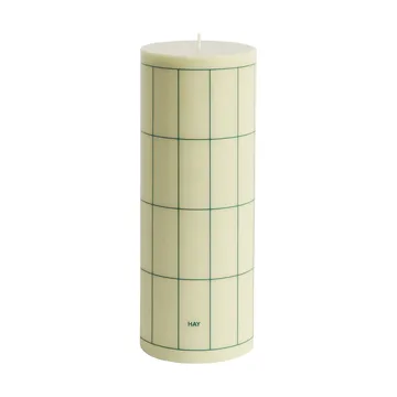 Column Candle bloklys large 25 cm - Light green with dark green grid check - HAY