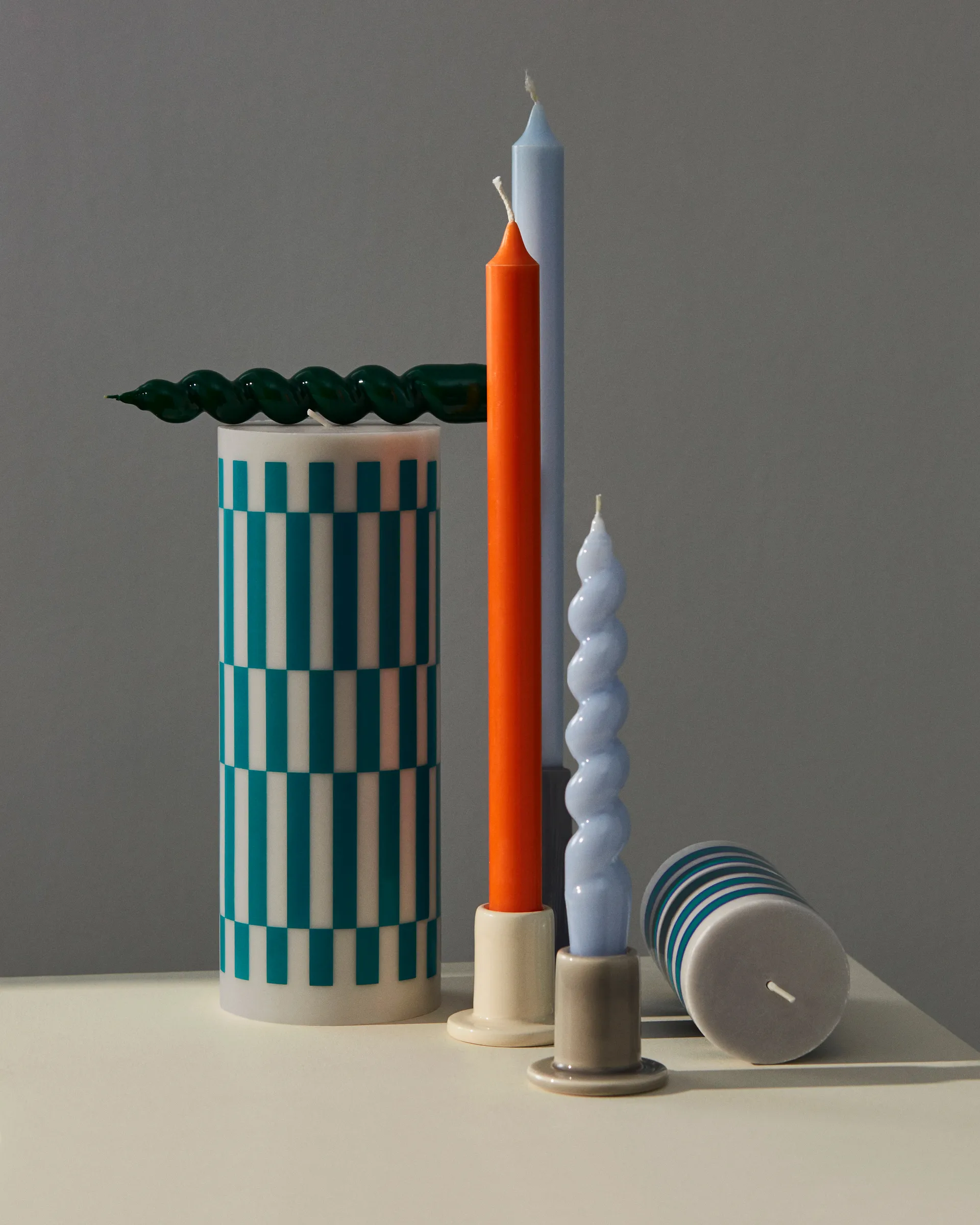 Column Candle bloklys large 25 cm, Light grey/Green HAY