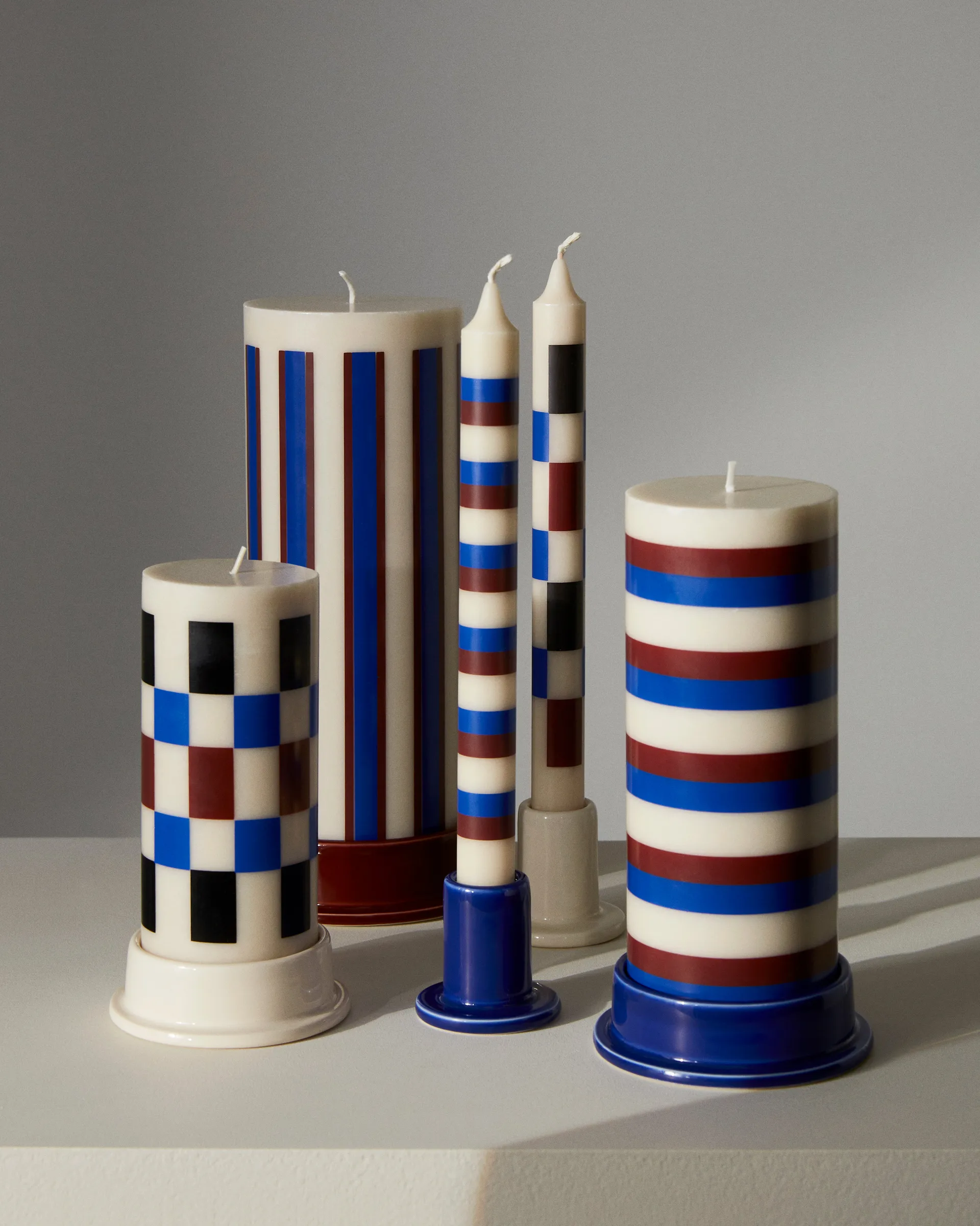 Column Candle bloklys large 25 cm, Offwhite/Brown/Blue HAY