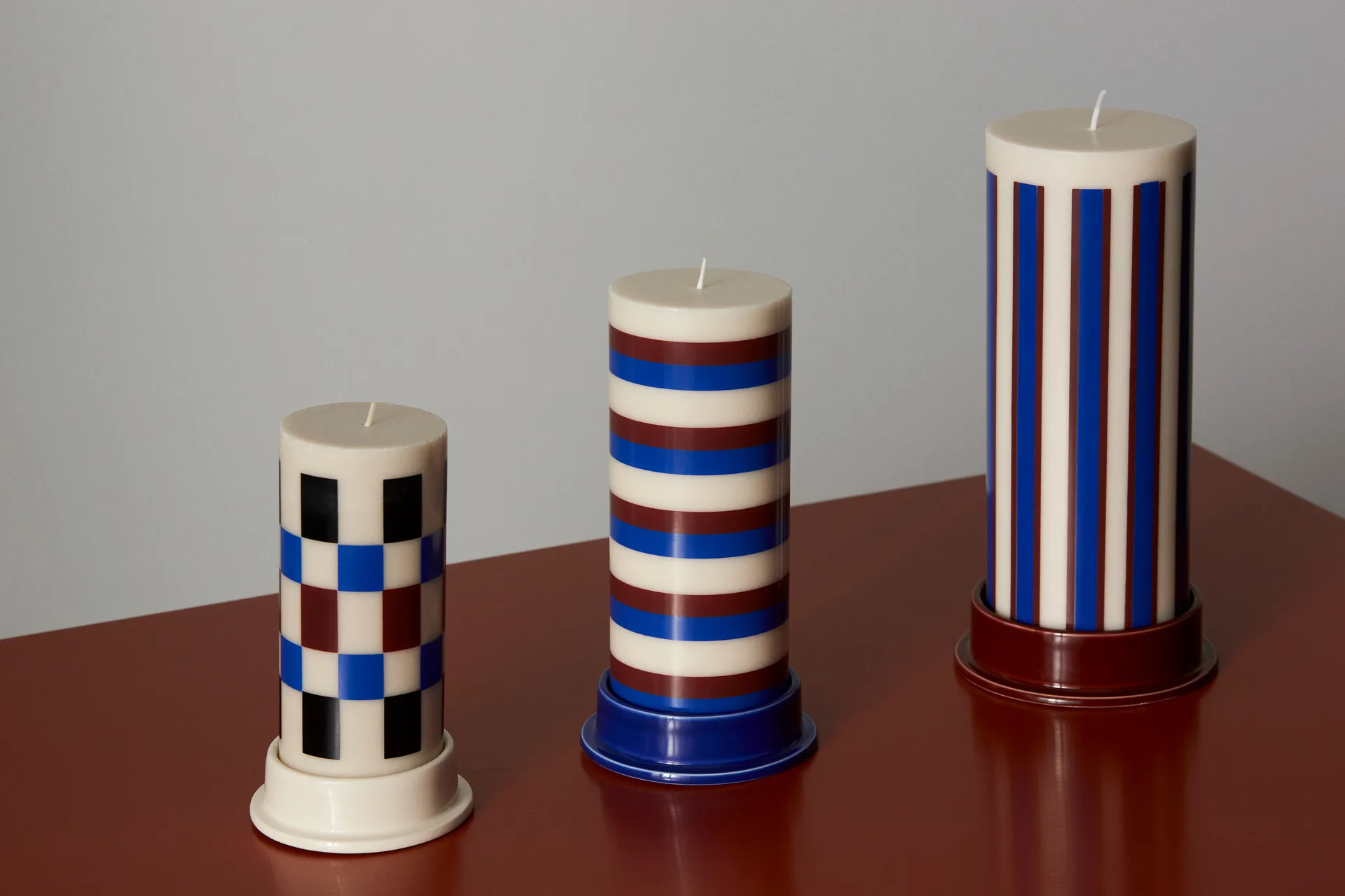 Column Candle bloklys large 25 cm, Offwhite/Brown/Blue HAY