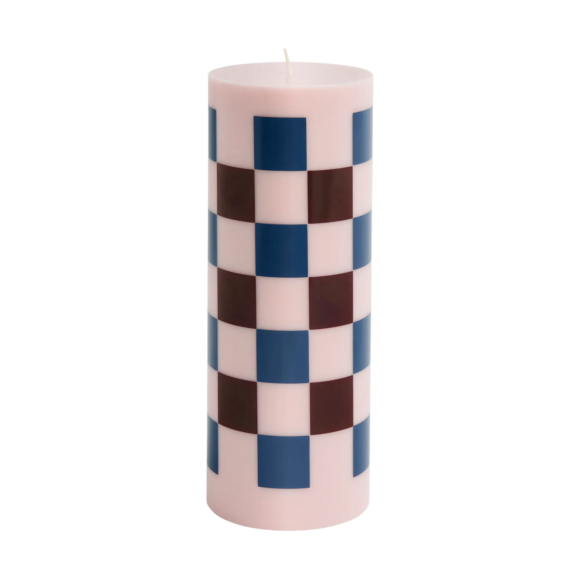 Column Candle bloklys large 25 cm, Pink-bordeaux-dark blue check HAY