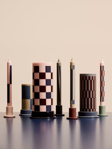 Column Candle bloklys large 25 cm - Pink-bordeaux-dark blue check - HAY