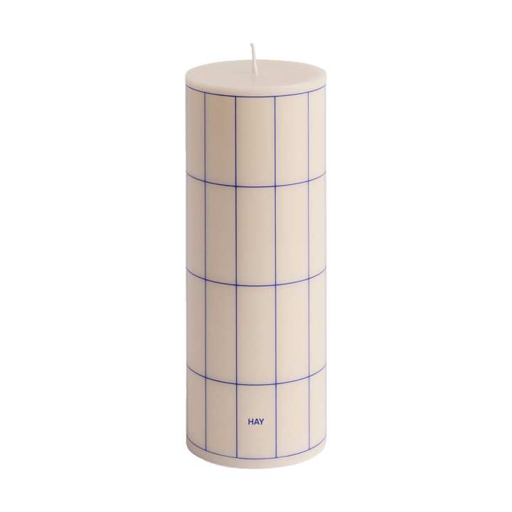 Column Candle bloklys medium 20 cm - Off white-blue grid check - HAY
