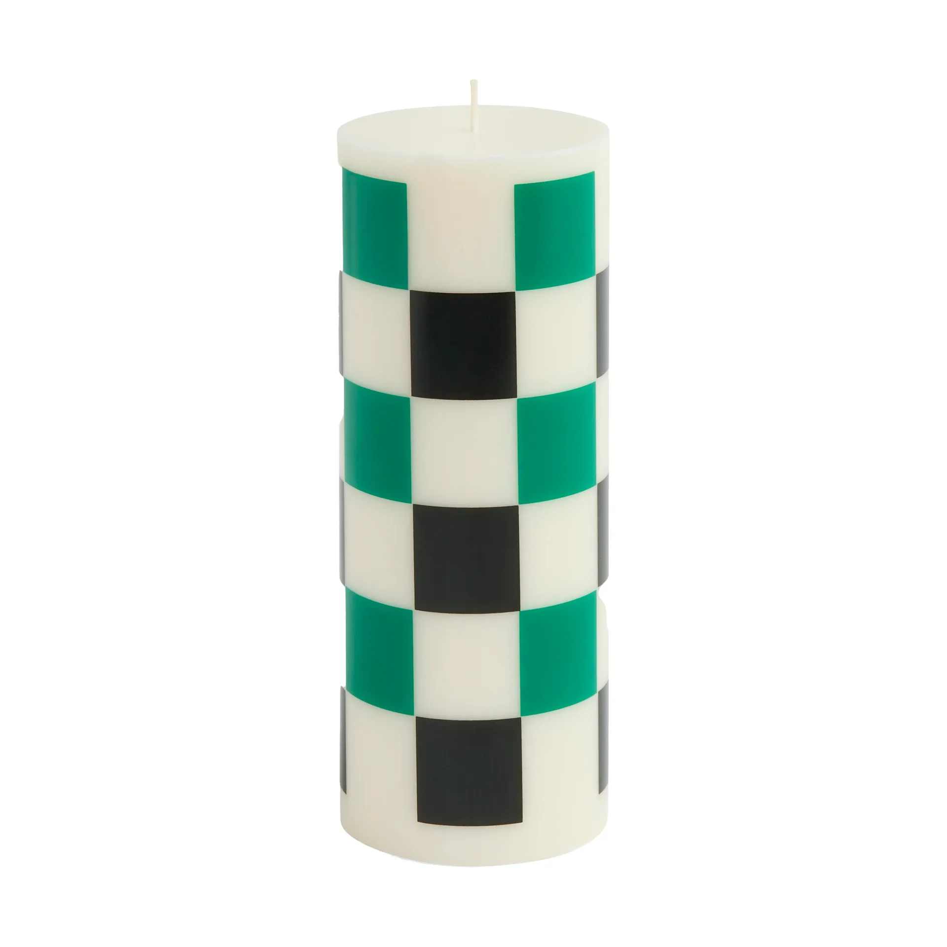 Column Candle bloklys medium 20 cm, Off white-green-black check HAY