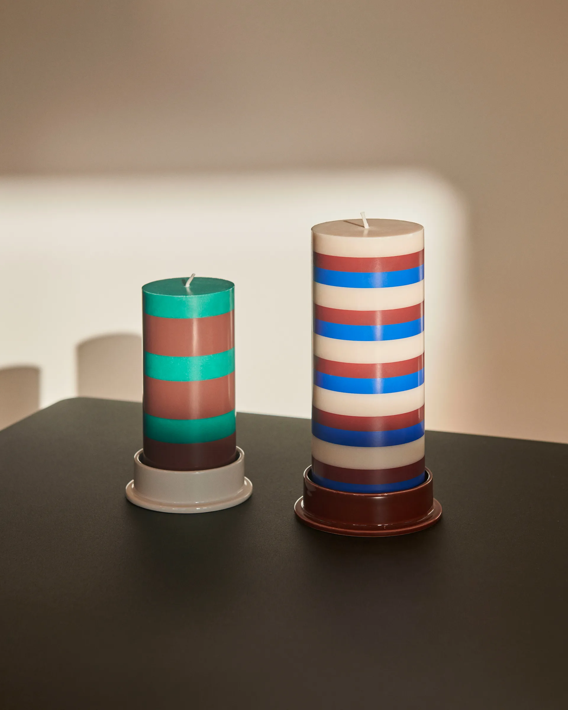 Column Candle bloklys medium 20 cm, Offwhite/Brown/Blue HAY