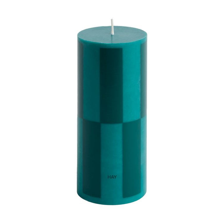 Column Candle bloklys small 15 cm - Green-dark green large check - HAY