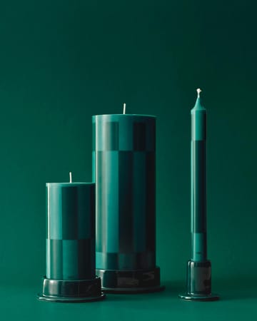 Column Candle bloklys small 15 cm - Green-dark green large check - HAY