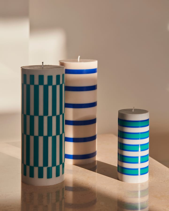 Column Candle bloklys small 15 cm - Light grey/Blue/Green - HAY