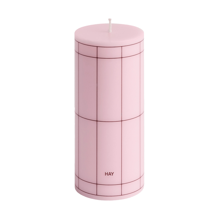 Column Candle bloklys small 15 cm - Light pink-bordeaux grid - HAY