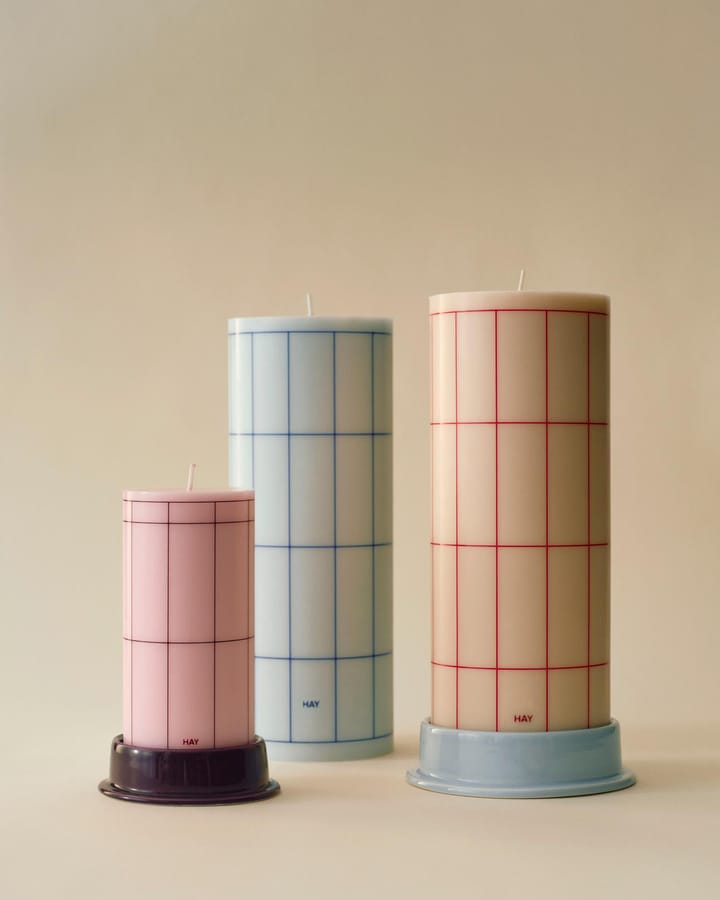 Column Candle bloklys small 15 cm, Light pink-bordeaux grid HAY