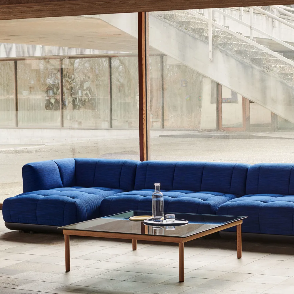 Kofi sofabord, Black oak-glasplade-blåtonet-b60 cm HAY