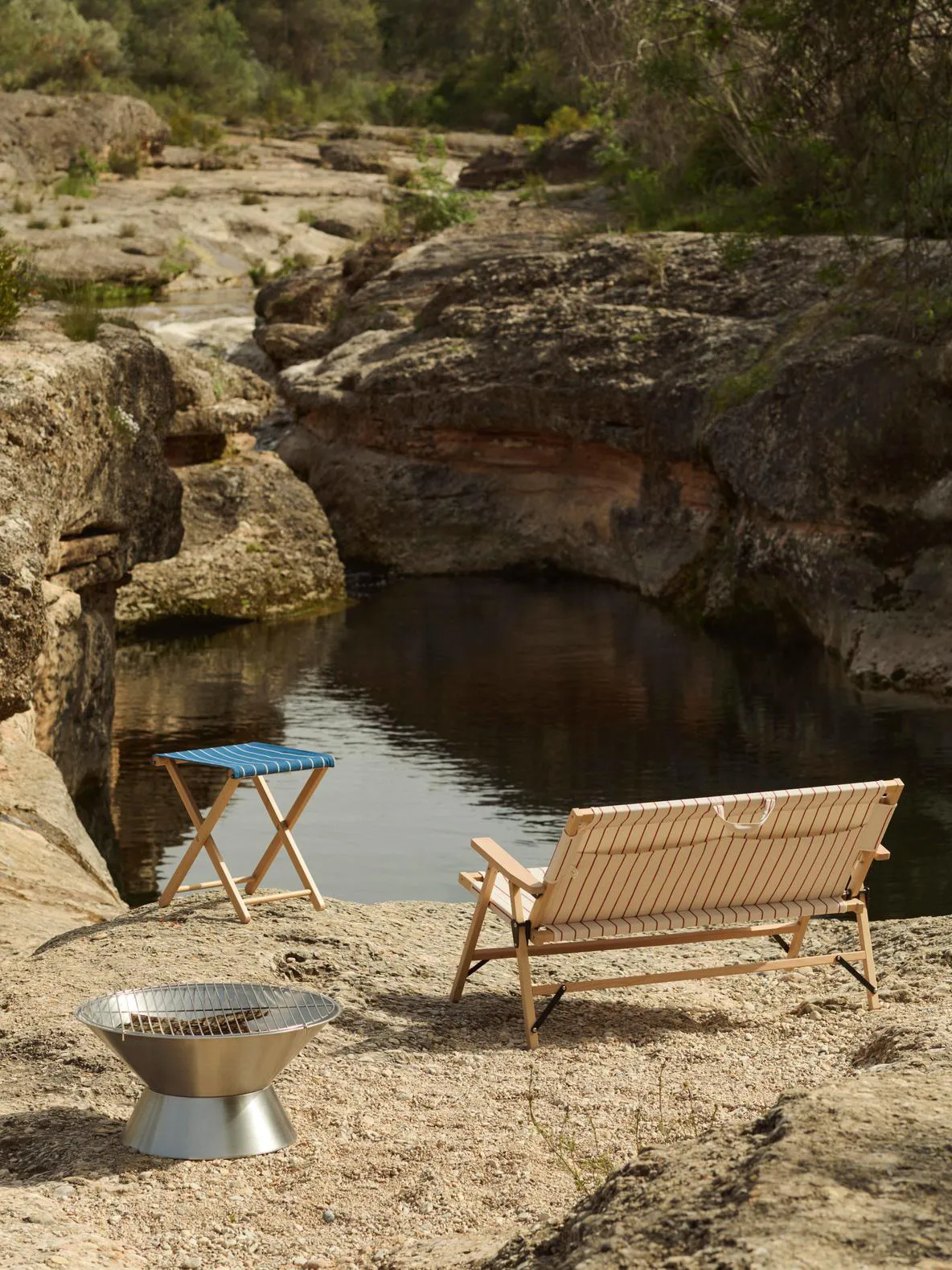 Outdoor Market klapbar skammel, Blue-beige HAY