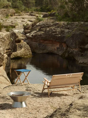 Outdoor Market klapbar skammel - Blue-beige - HAY